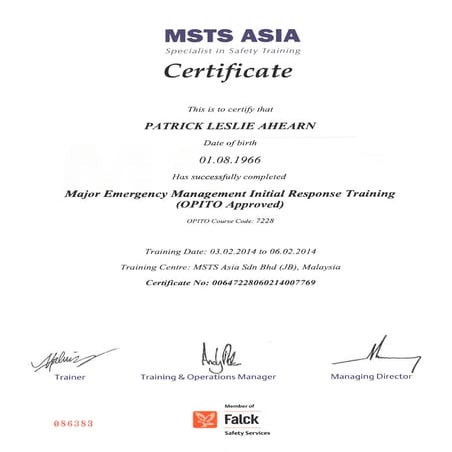 Major Emergencies Management Initial Response