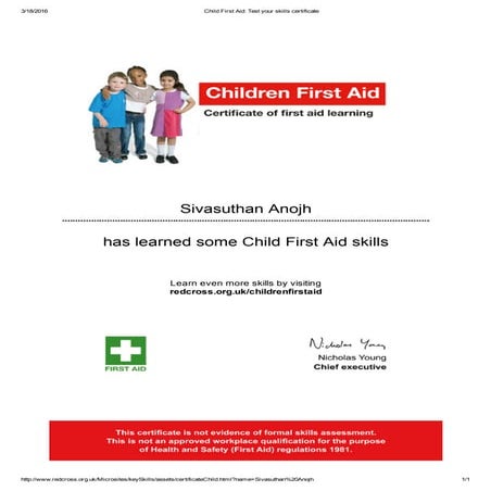 Child First Aid_ Test your skills certificate | PDF