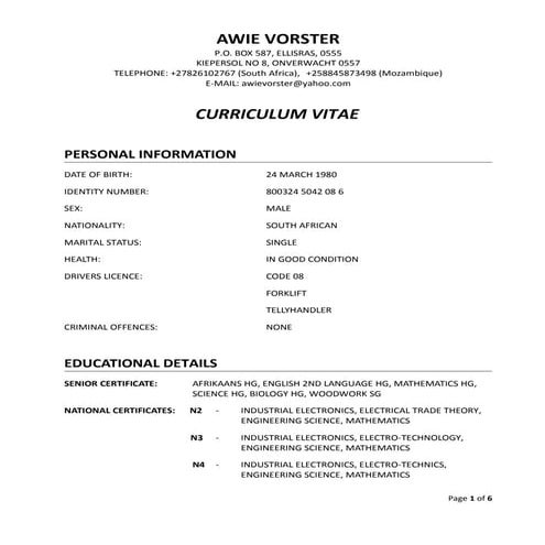 Willem Vorster CV | RTF