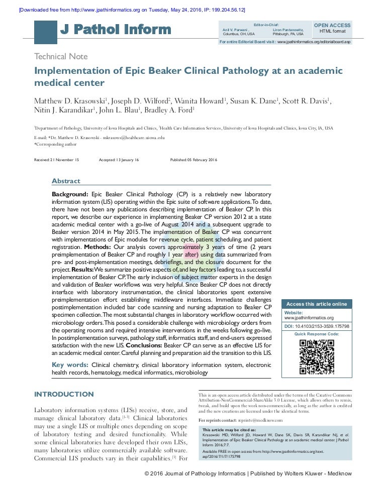 Implementation of Epic Beaker Clinical Pathology at an academic medic…
