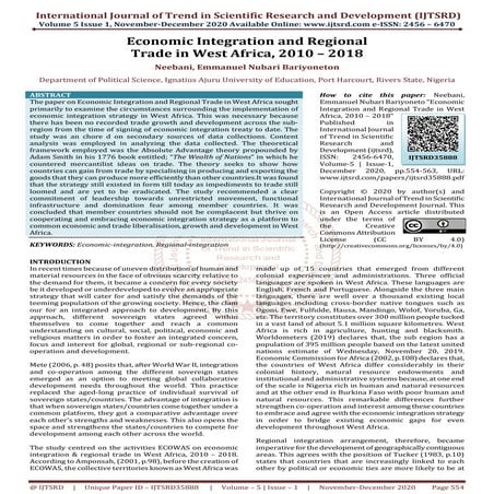 Economic Integration and Regional Trade in West Africa, 2010 –  2018