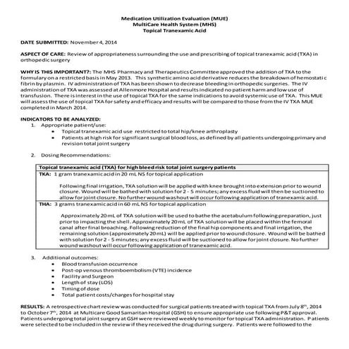 Topical TXA MUE