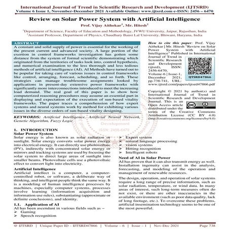 Review on Solar Power System with Artificial Intelligence