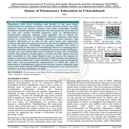 Status of Elementary Education in Uttarakhand