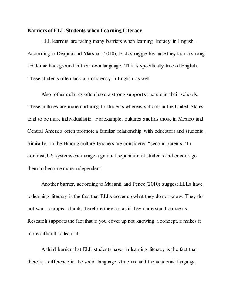 Barriers Of ELL Students When Learning Literacy