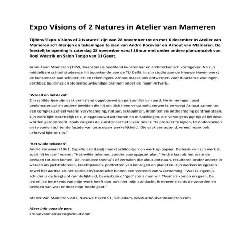 Persbericht expositie Arnout en Andre