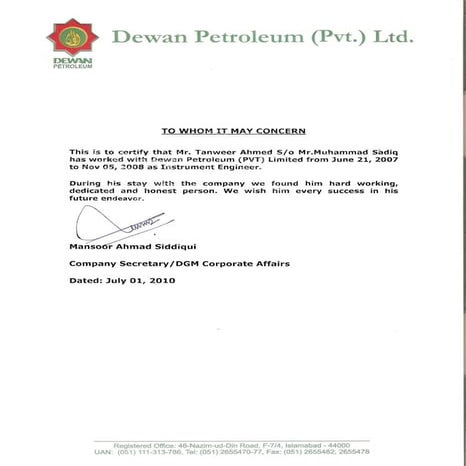 DPL Experience Letter | PDF