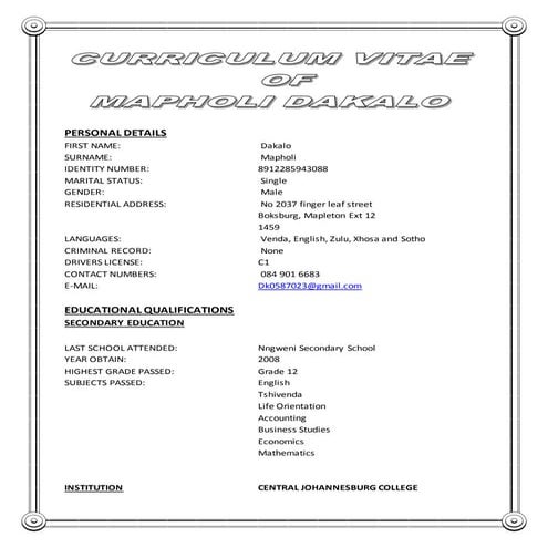 DAKALO mapholi 'S CV