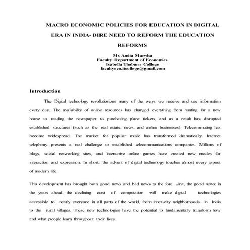 MACRO ECONOMIC POLICIES FOR EDUCATION IN DIGITAL ERA IN INDIA