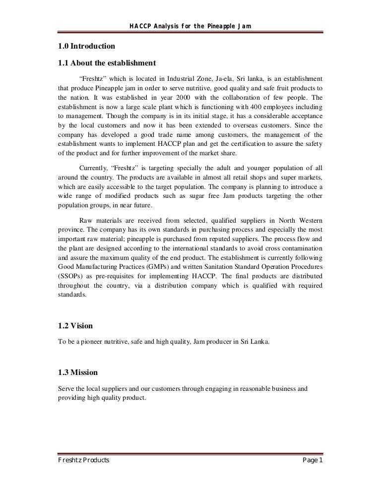 HACCP Manual for jam industry