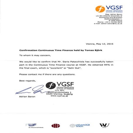Continuous Time Finance at VGSF | PDF