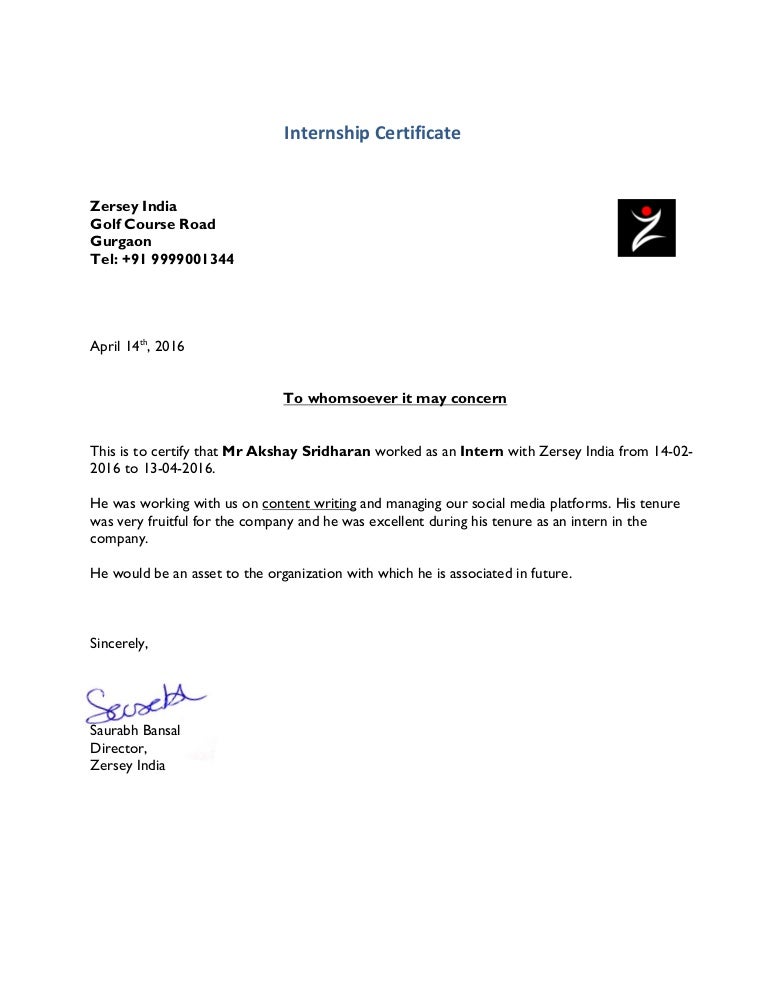 Internship Certificate Akshay image.