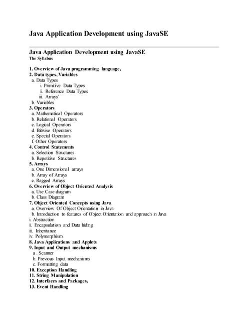 Java Application Development using JavaSE | PDF