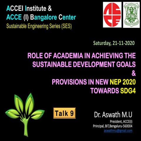 ROLE OF ACADEMIA IN ACHIEVING THE SUSTAINABLE DEVELOPMENT GOALS f