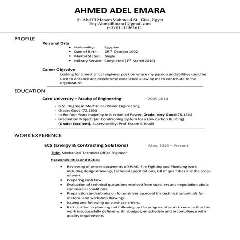 Mechnical Engineer CV - Ahmed Emara