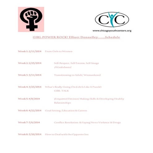 Girl Power Rock CYC-EDYC Schedule