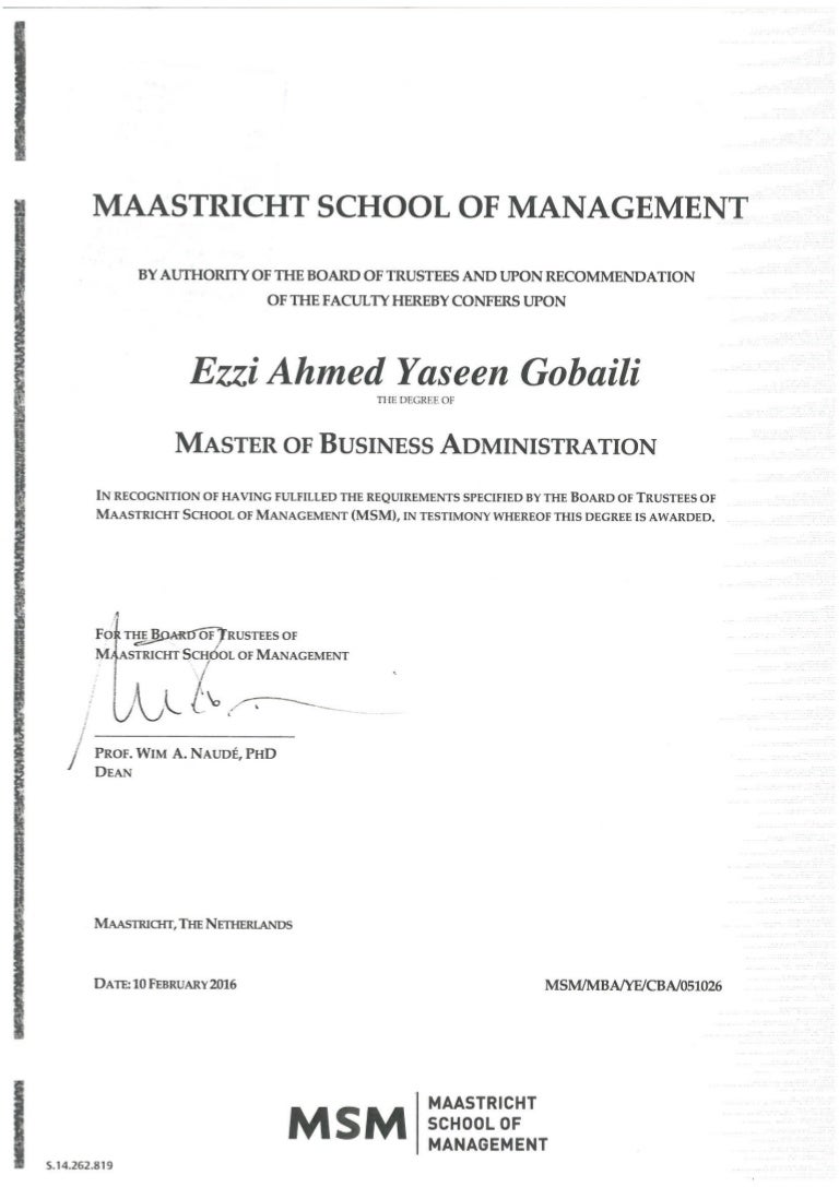 MsM MBA certificate Maastricht Netherland
