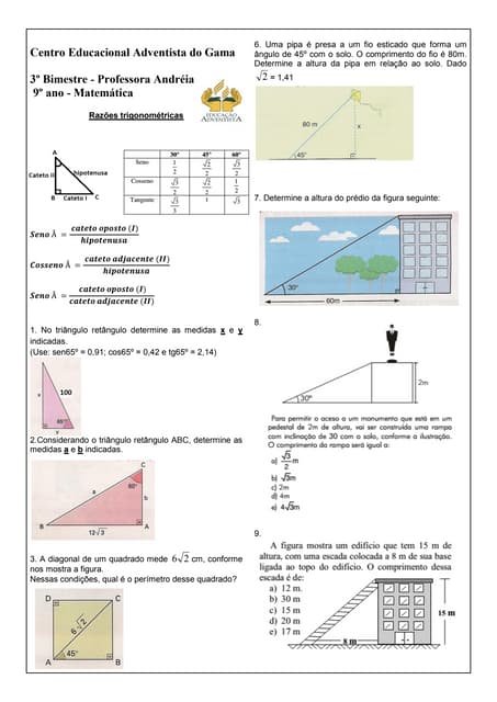 Exercícios De Teorema De Pitágoras Gabarito! – TPLD