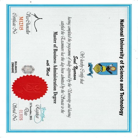 MBA Certificate and Transcript