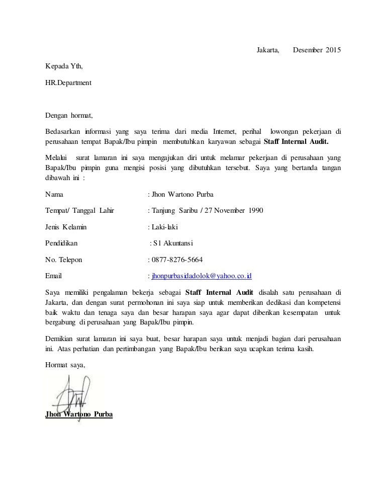 Surat Lamaran Pekerjaan Cv Update