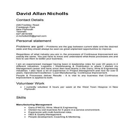 David Allan Nicholls - CV