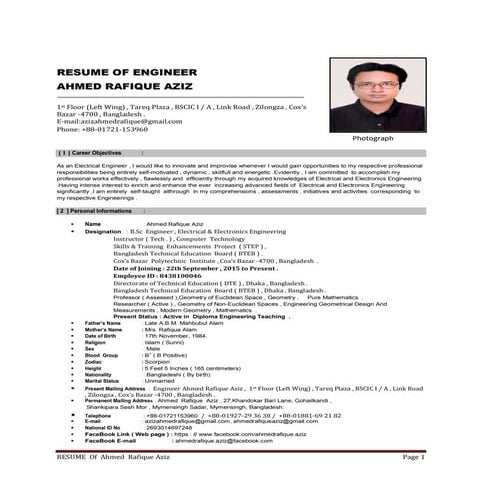 RESUME of Engineer Ahmed R . Aziz _EEE 2016