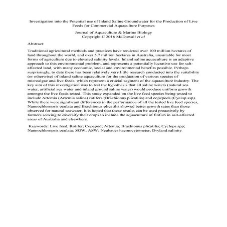 Abstract of Investigation into saline ground water for
