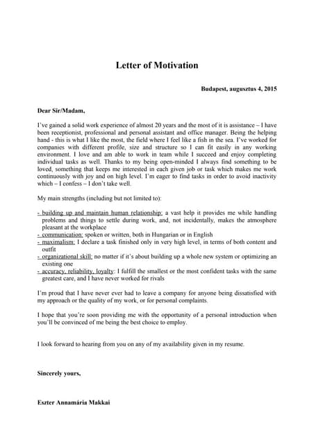 sample job motivation letter