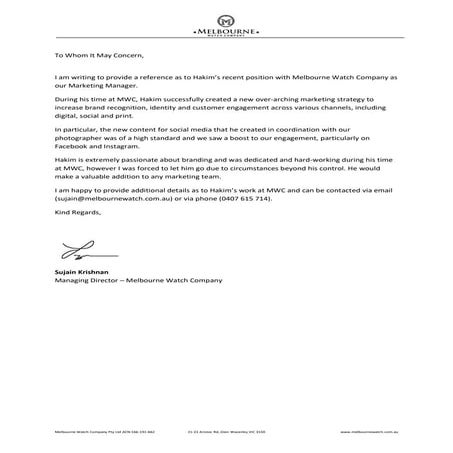 Letter of Recommendation