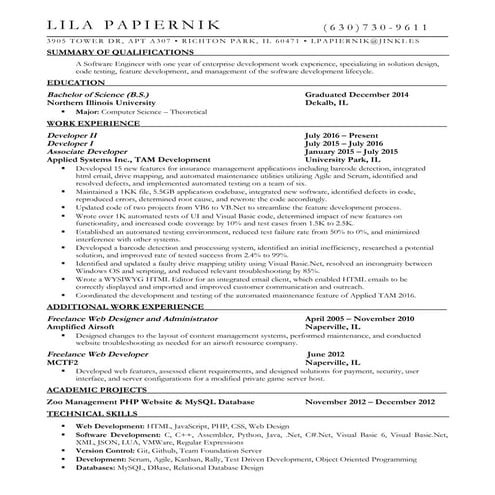 LilaPapiernikResume.DeveloperII