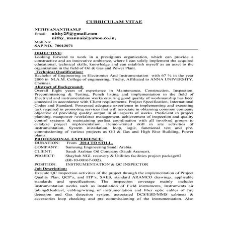 INSTRUMENTATION ENGINNER - QC INSPECTOR ARAMCO SAP 70013071