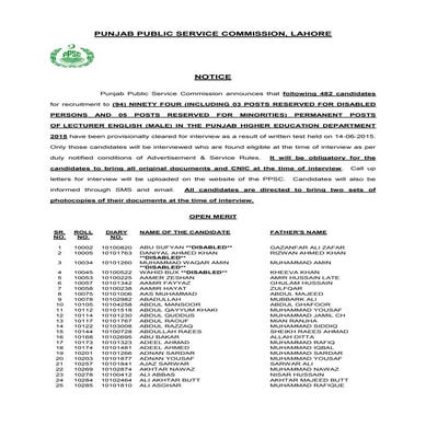 LECTURER ENGLISH (MALE) 10A2015