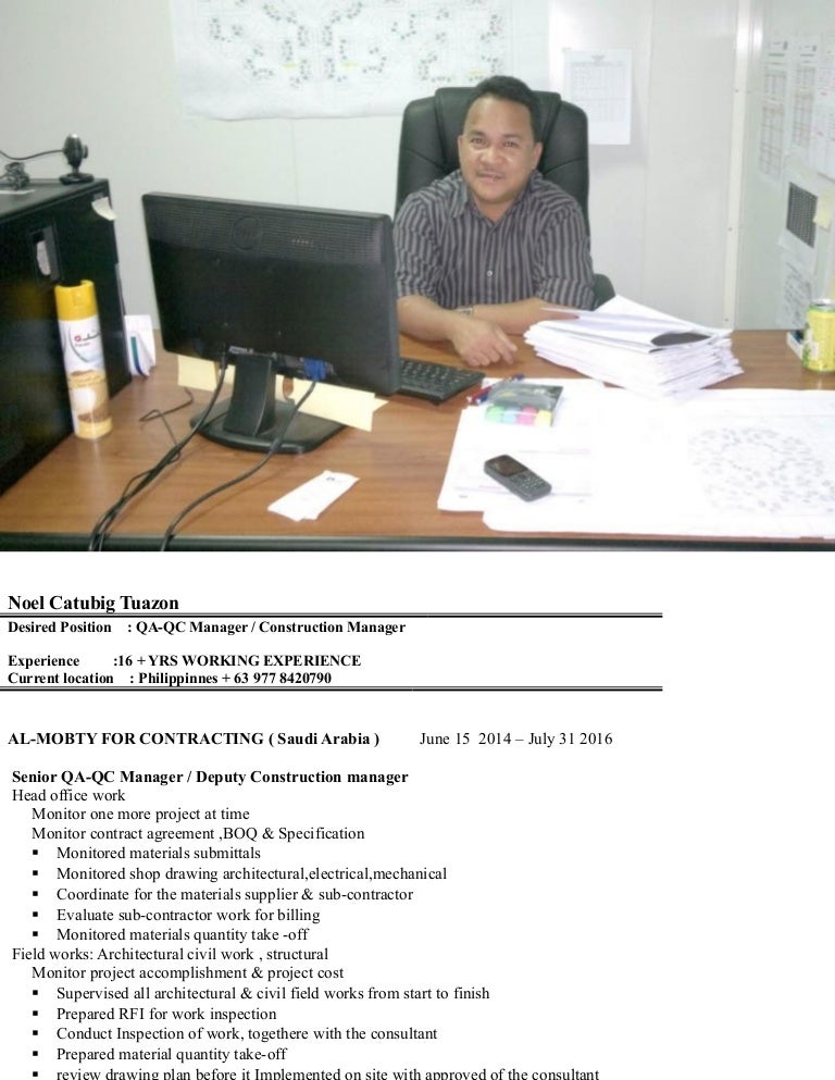 QAQC MANAGER , CONSTRUCTION MANAGER .2016