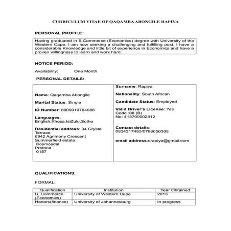 Abongile cv | RTF