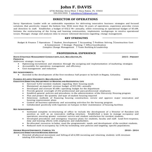 Resume Sample - Director of Operations