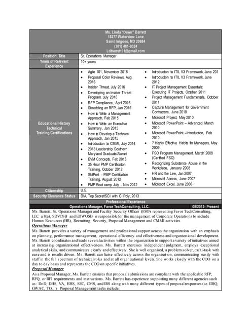 Linda Dawn Barrett Resume - 2016