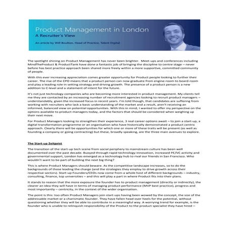 Product Management in London - A Recruiters view...