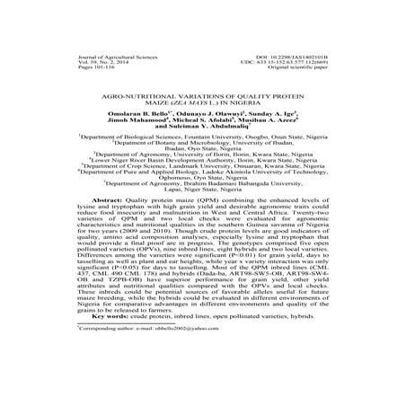 AGRO-NUTRITIONAL VARIATIONS OF QUALITY PROTEIN MAIZE (ZEA MAYS L.) IN NIGERIA