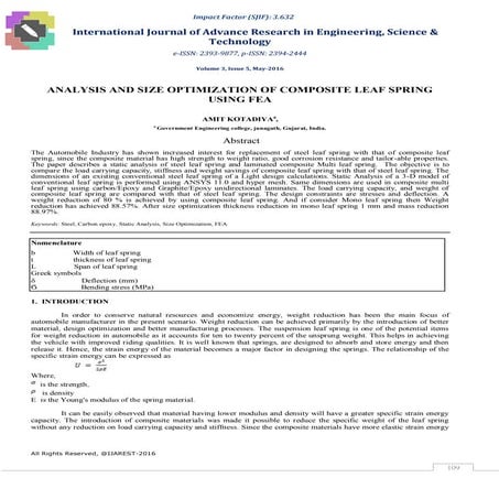 ANALYSIS AND SIZE OPTIMIZATION OF COMPOSITE LEAF SPRING USING FEA