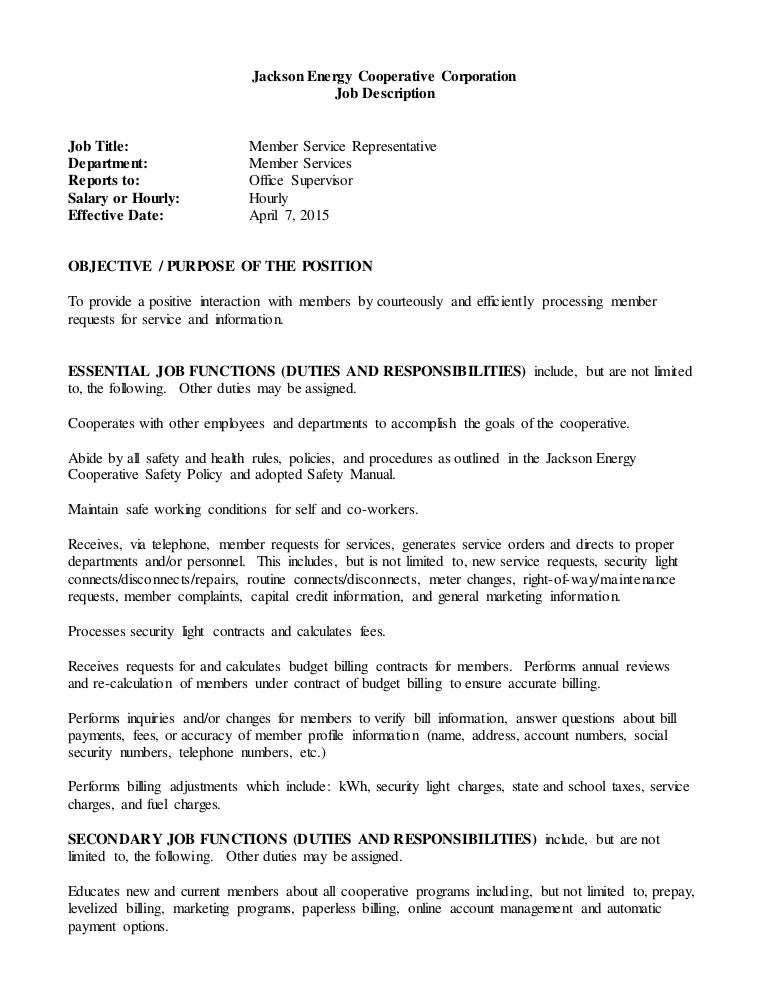 online customer service representative job description