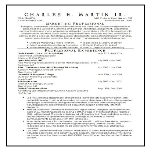 Charles Martin SAMPLE Resume