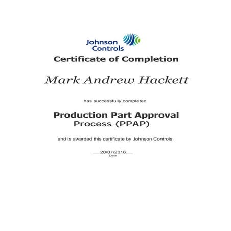 Production Part Approval Process (PPAP) Certification | PDF