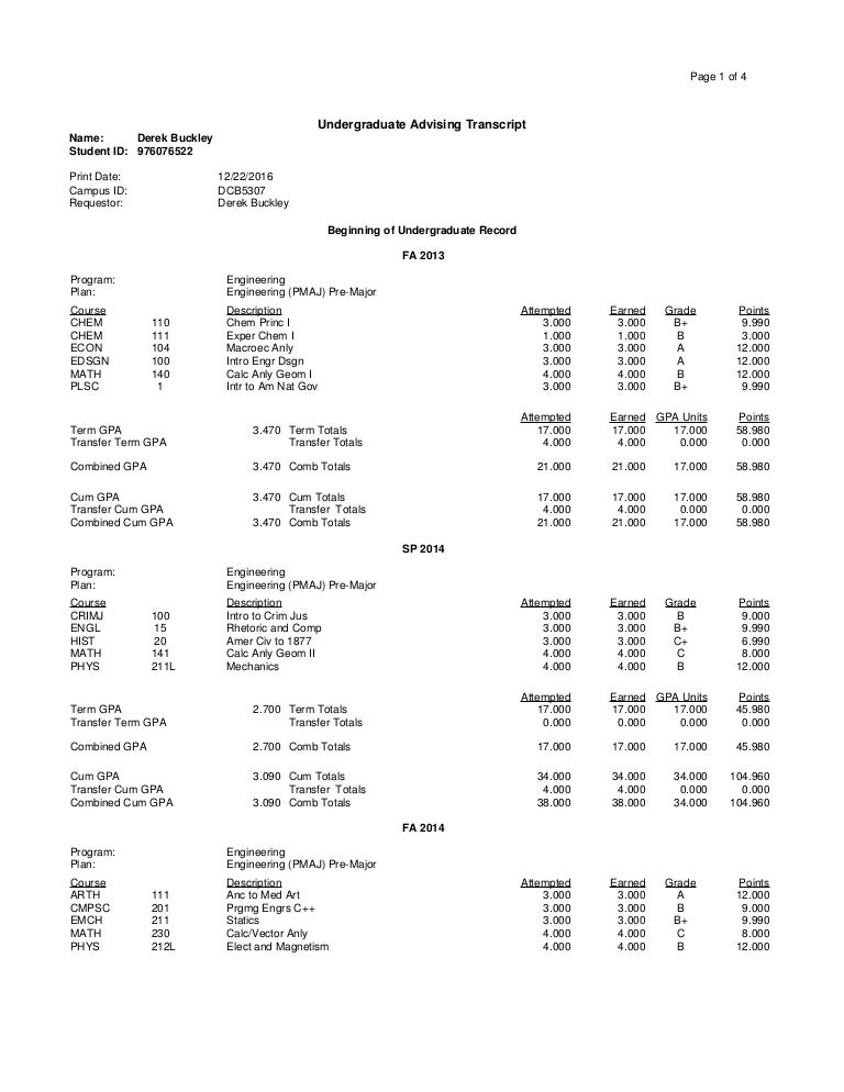 Derek Buckley Spring Transcript
