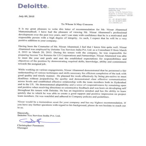 Letter Of Recommendation - Deloitte