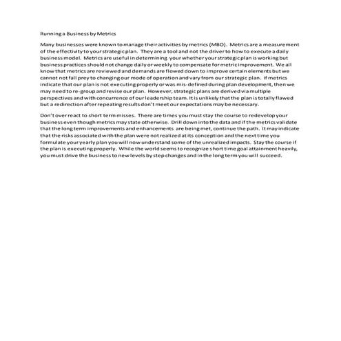 Running a Business by Metrics