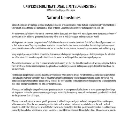 UNIVERSE MULTINATIONAL LIMITED GEMSTONE GG12