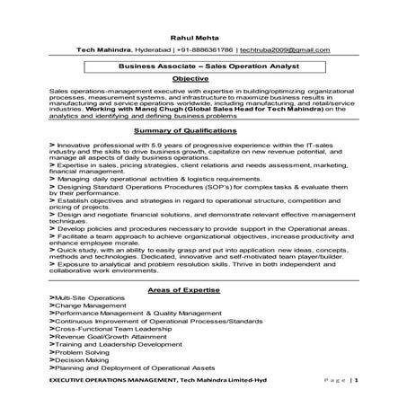 Resume -  Sales Operation Analyst