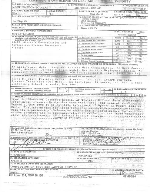 Dd Form 214-automated Nov 88 Template Dd Form 214-automated Nov 88 Template