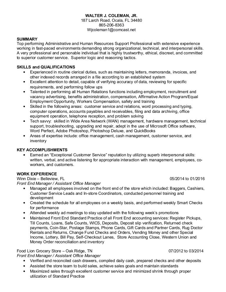 hr admin resume in word format
