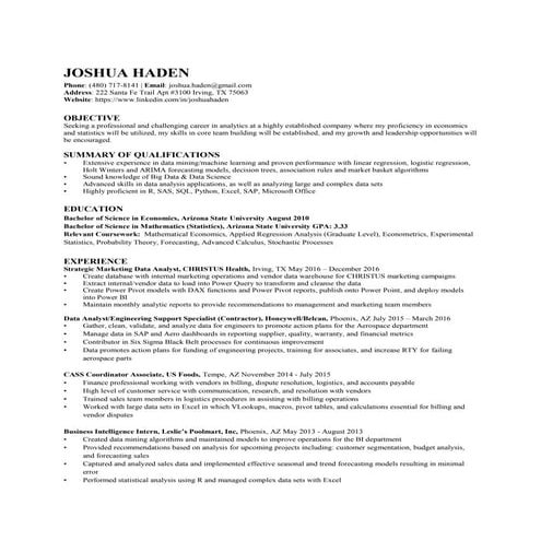 JOSHUA HADEN Resume